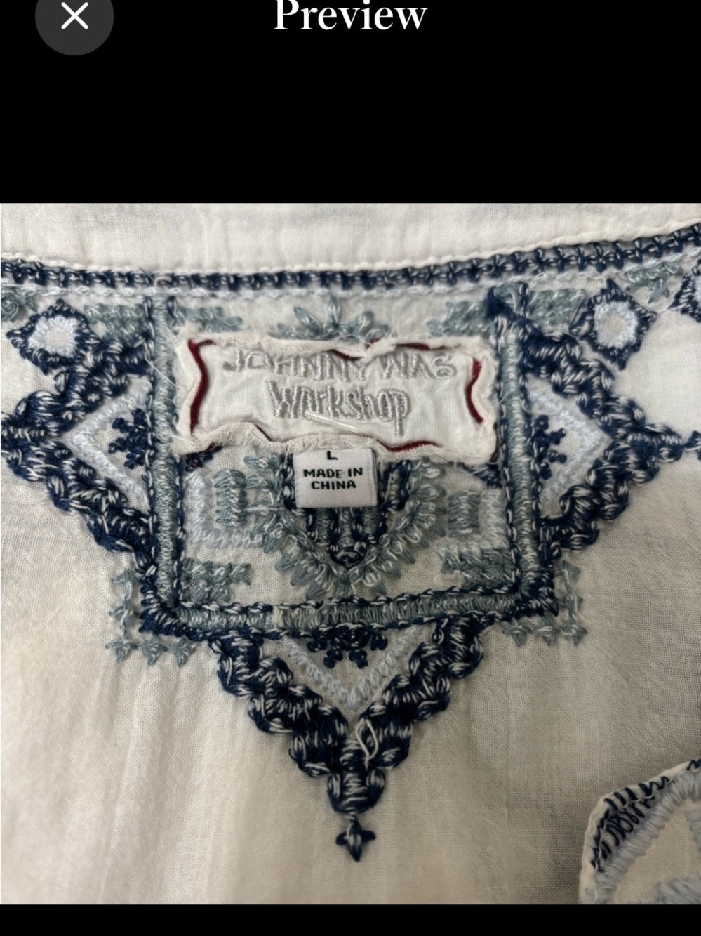 Johnny Was White Tunic with Navy Embroidery - Picture 3 of 4